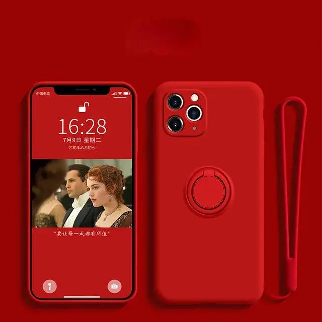 Funda de silicona líquida con anillo para teléfono, carcasa protectora para Samsung Galaxy S23 Ultra Plus S22 S21 FE S10 S10E S8 S9 Plus - La zona Apple