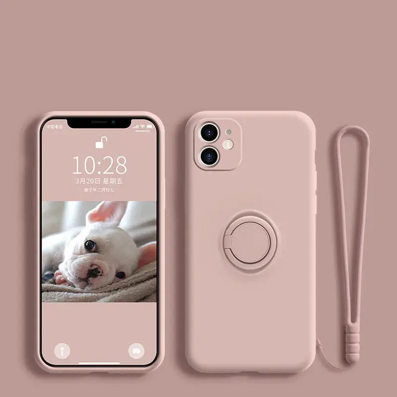 Funda de silicona líquida con anillo para teléfono, carcasa protectora para Samsung Galaxy S23 Ultra Plus S22 S21 FE S10 S10E S8 S9 Plus - La zona Apple