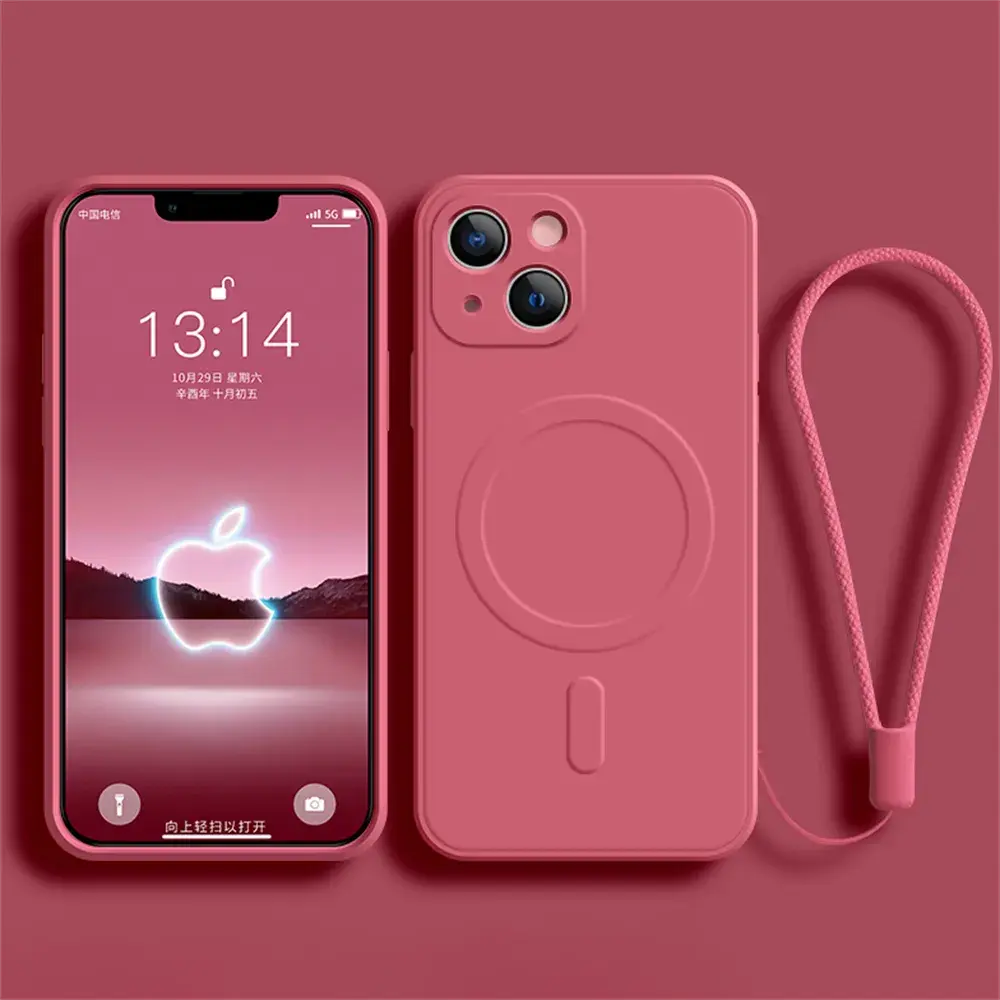 Funda de silicona líquida para iPhone 15, 11, 13, 12, 14 Pro Max, Mini, XR, Xs Plus, SE, carga inalámbrica magnética para Magsafe La zona Apple