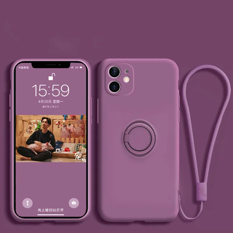 Funda de silicona con anillo y soporte  para Samsung Galaxy A54, A53, A33, A73, A34, A14, A32, A52, A42, A12, A72, A13, A23, A24, A51, A71, 4G, 5G - La zona Apple