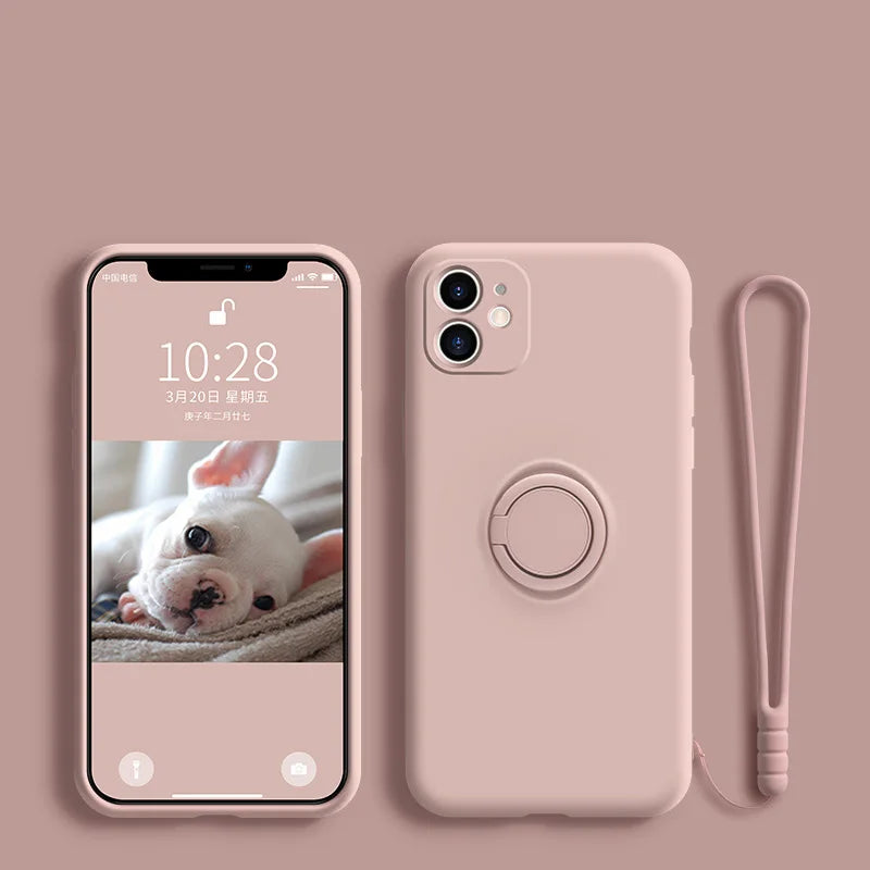 Funda de silicona con anillo y soporte  para Samsung Galaxy A54, A53, A33, A73, A34, A14, A32, A52, A42, A12, A72, A13, A23, A24, A51, A71, 4G, 5G - La zona Apple