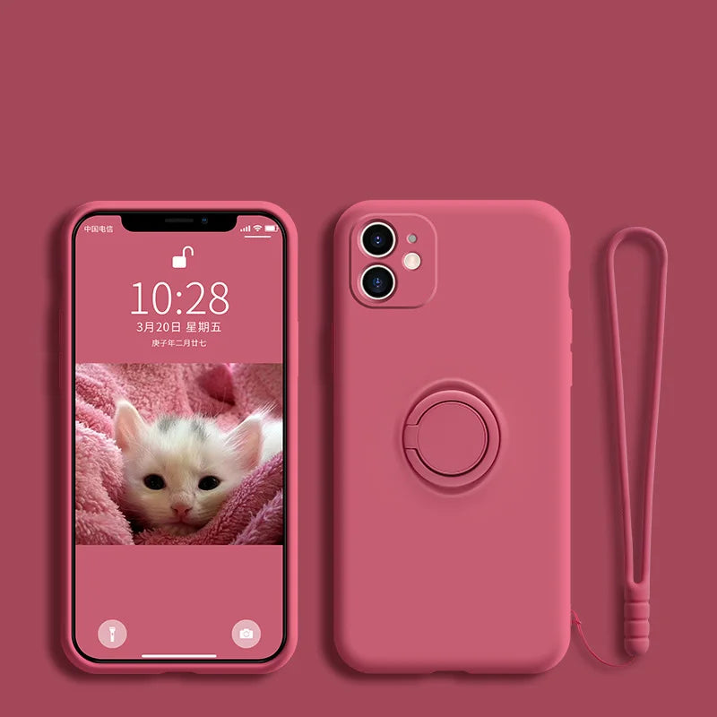 Funda de silicona con anillo y soporte  para Samsung Galaxy A54, A53, A33, A73, A34, A14, A32, A52, A42, A12, A72, A13, A23, A24, A51, A71, 4G, 5G - La zona Apple