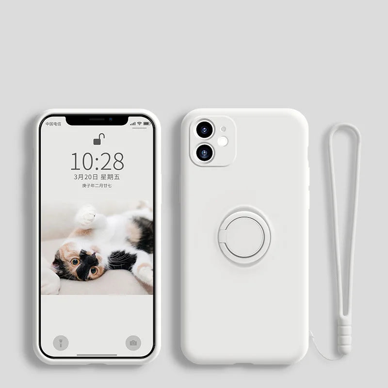 Funda de silicona con anillo y soporte  para Samsung Galaxy A54, A53, A33, A73, A34, A14, A32, A52, A42, A12, A72, A13, A23, A24, A51, A71, 4G, 5G - La zona Apple