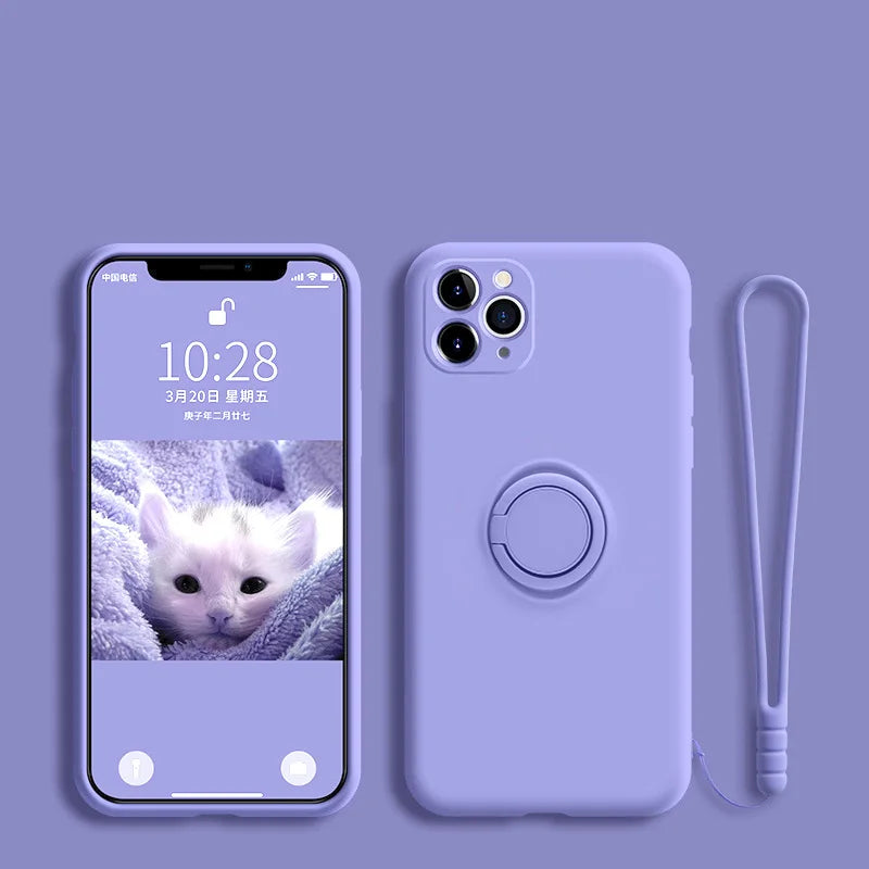 Funda de silicona con anillo y soporte  para Samsung Galaxy A54, A53, A33, A73, A34, A14, A32, A52, A42, A12, A72, A13, A23, A24, A51, A71, 4G, 5G - La zona Apple