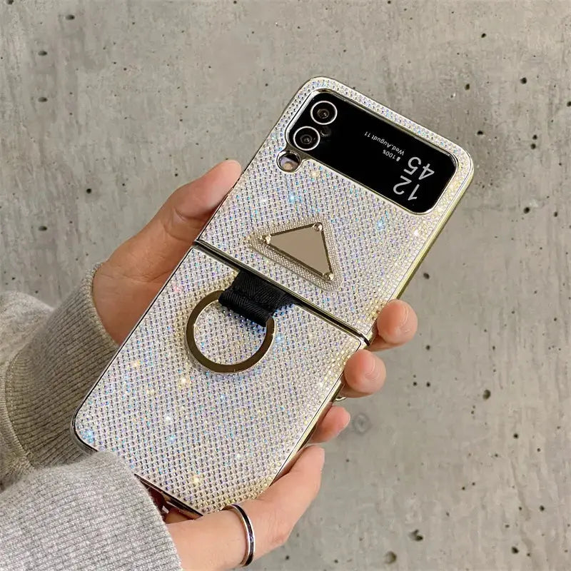 Funda de teléfono chapada con purpurina para Samsung Galaxy Z Flip 4, 3 Z, Flip3, Flip4, 5G, funda protectora con anillo - La zona Apple