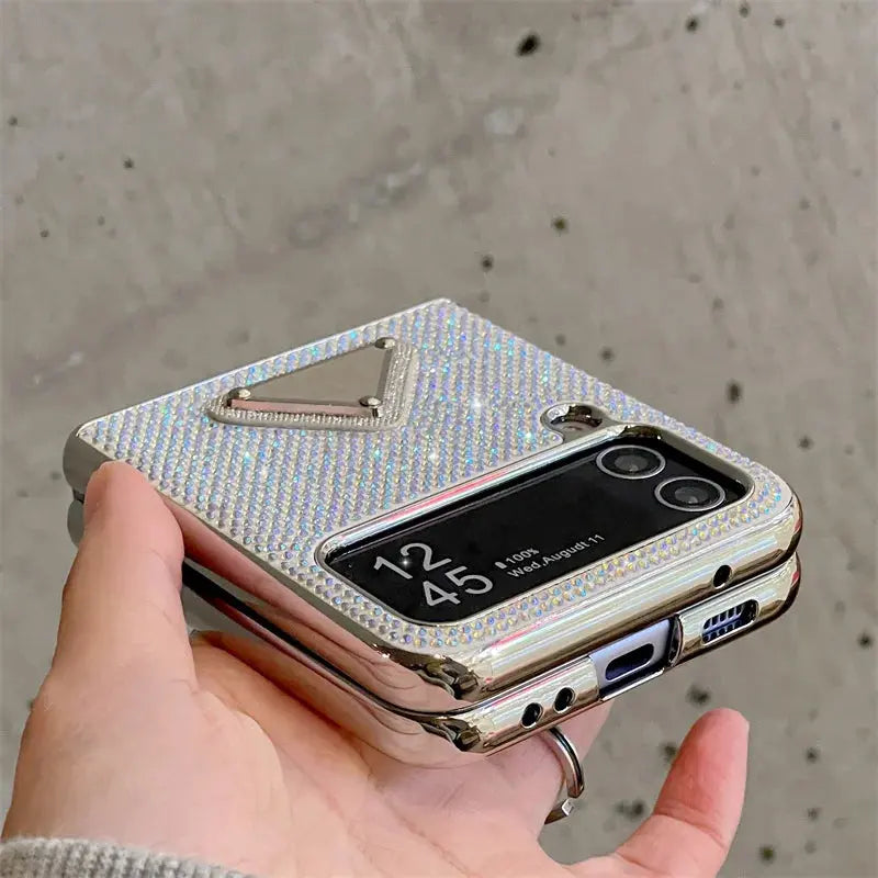 Funda de teléfono chapada con purpurina para Samsung Galaxy Z Flip 4, 3 Z, Flip3, Flip4, 5G, funda protectora con anillo - La zona Apple