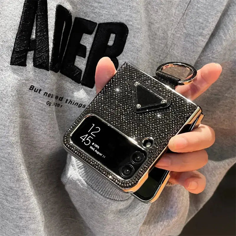 Funda de teléfono chapada con purpurina para Samsung Galaxy Z Flip 4, 3 Z, Flip3, Flip4, 5G, funda protectora con anillo - La zona Apple