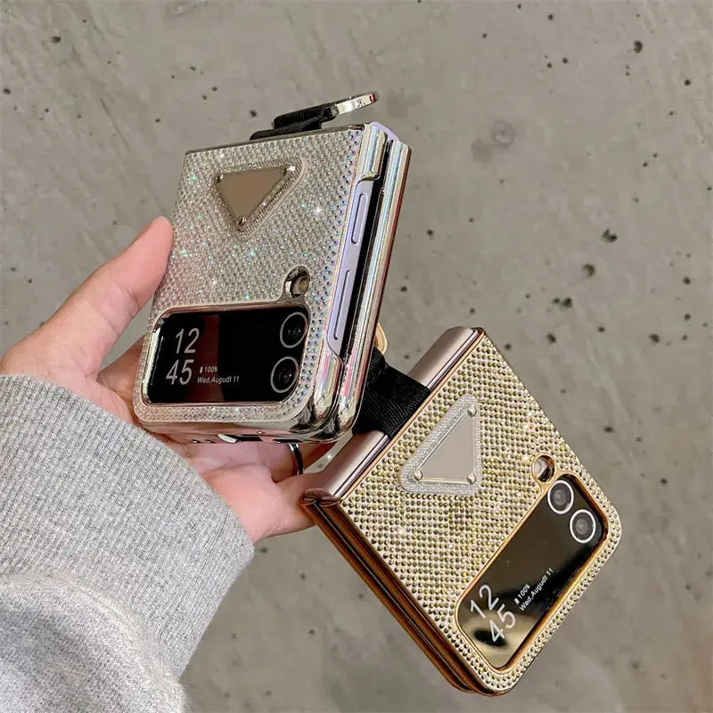 Funda de teléfono chapada con purpurina para Samsung Galaxy Z Flip 4, 3 Z, Flip3, Flip4, 5G, funda protectora con anillo - La zona Apple