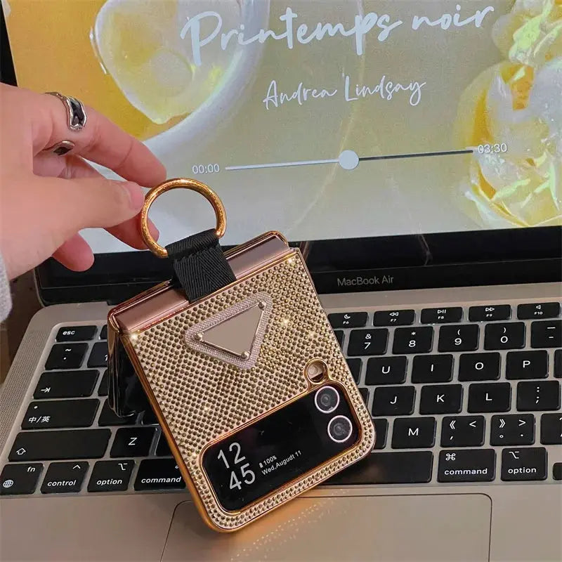 Funda de teléfono chapada con purpurina para Samsung Galaxy Z Flip 4, 3 Z, Flip3, Flip4, 5G, funda protectora con anillo - La zona Apple