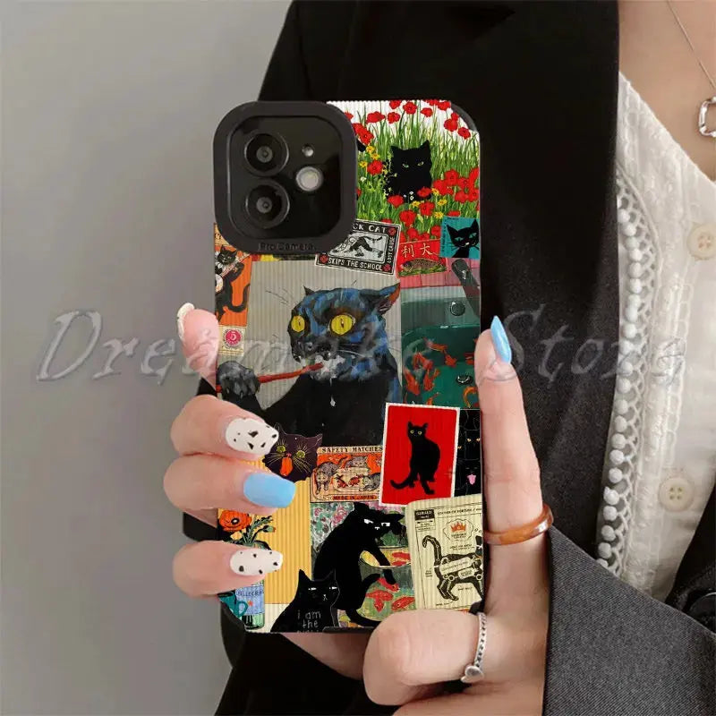 Funda de teléfono con Gato de arte abstracto, carcasa para Iphone 11 Pro Max, Iphone 12 Pro Max, Iphone 13 Pro Max, Iphone 14 Pro Max, Iphone 15 Pro Max - La zona Apple