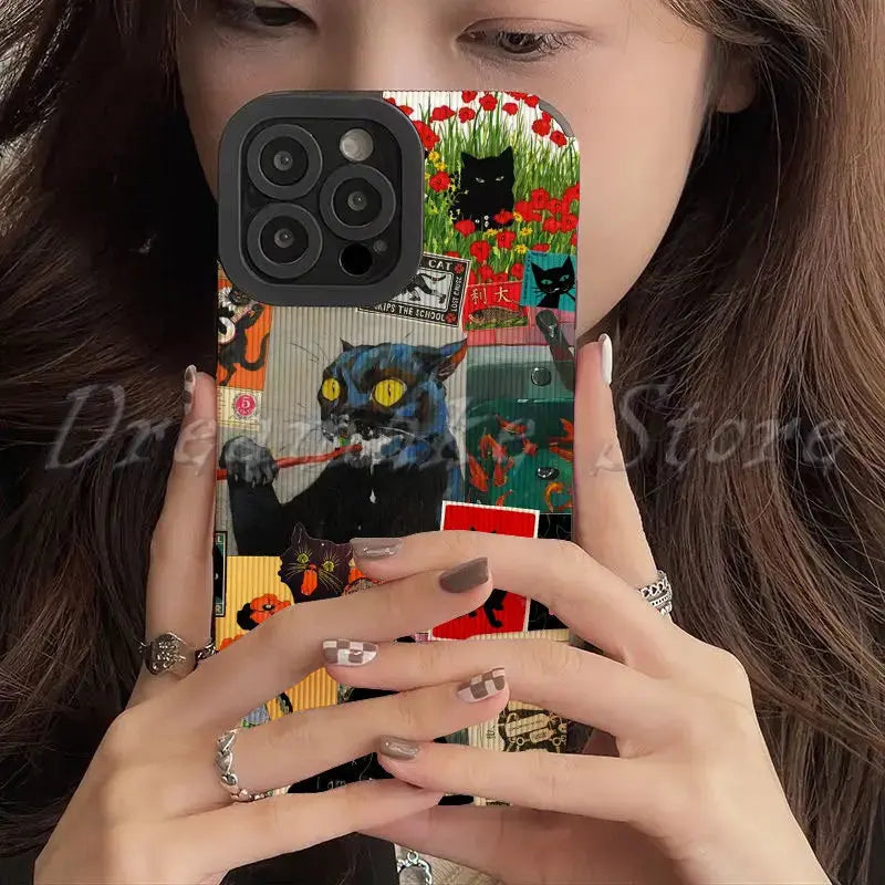 Funda de teléfono con Gato de arte abstracto, carcasa para Iphone 11 Pro Max, Iphone 12 Pro Max, Iphone 13 Pro Max, Iphone 14 Pro Max, Iphone 15 Pro Max - La zona Apple