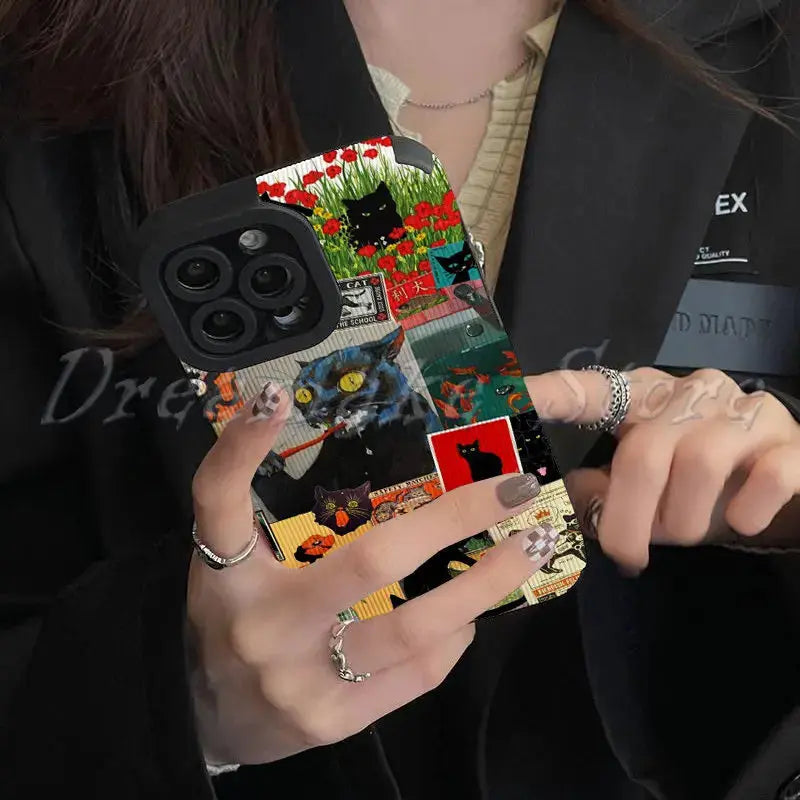 Funda de teléfono con Gato de arte abstracto, carcasa para Iphone 11 Pro Max, Iphone 12 Pro Max, Iphone 13 Pro Max, Iphone 14 Pro Max, Iphone 15 Pro Max - La zona Apple