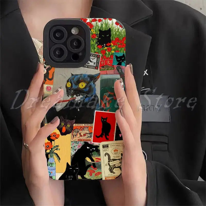 Funda de teléfono con Gato de arte abstracto, carcasa para Iphone 11 Pro Max, Iphone 12 Pro Max, Iphone 13 Pro Max, Iphone 14 Pro Max, Iphone 15 Pro Max - La zona Apple