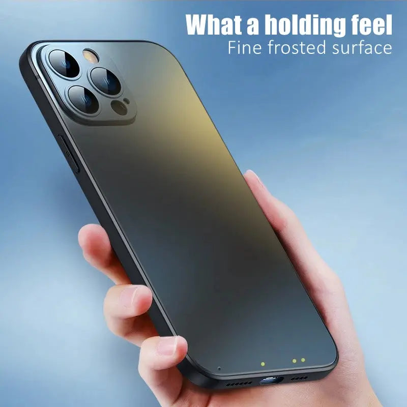 Funda con superficie inoxidable esmerilada para iPhone 11, 12, 13, 14 Pro Max con círculo LED oculto - La zona Apple