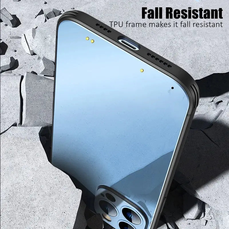 Funda con superficie inoxidable esmerilada para iPhone 11, 12, 13, 14 Pro Max con círculo LED oculto - La zona Apple