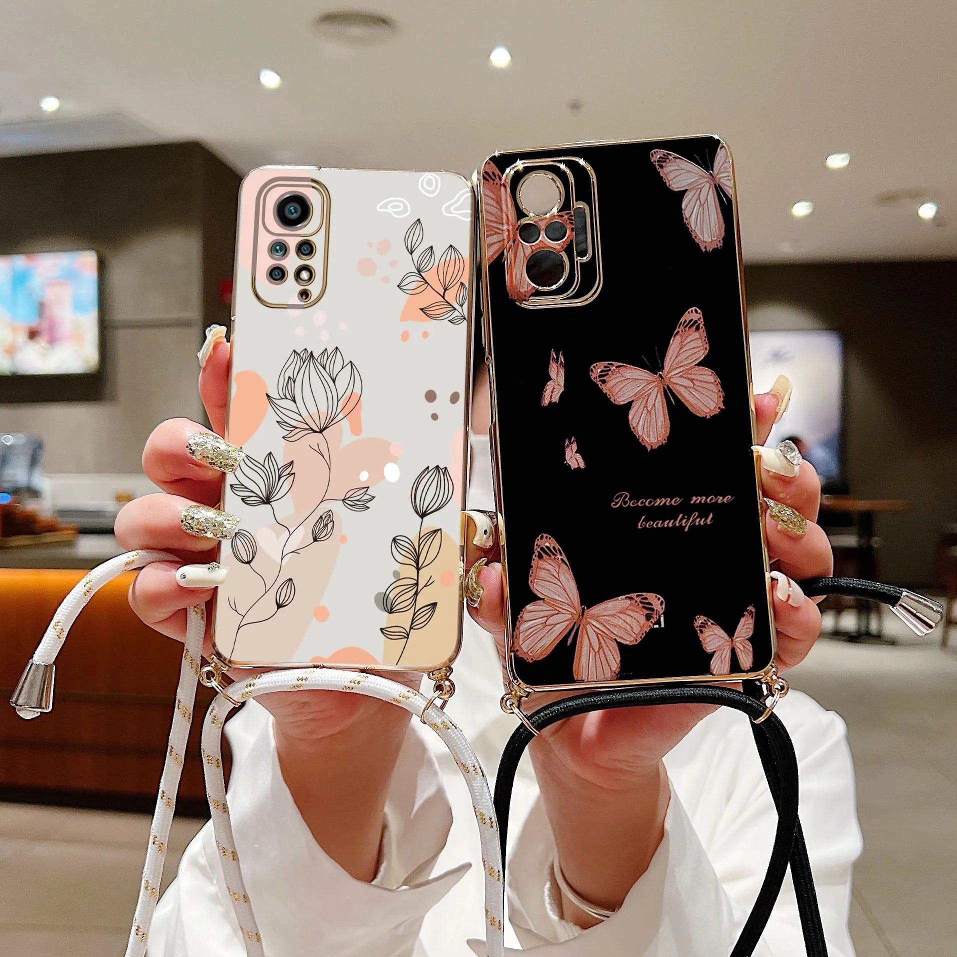 Funda de Teléfono con Cordón Diagonal Chapada en Plata para Xiaomi Redmi Series - Estilo y Comodidad Fusionados - La zona Apple