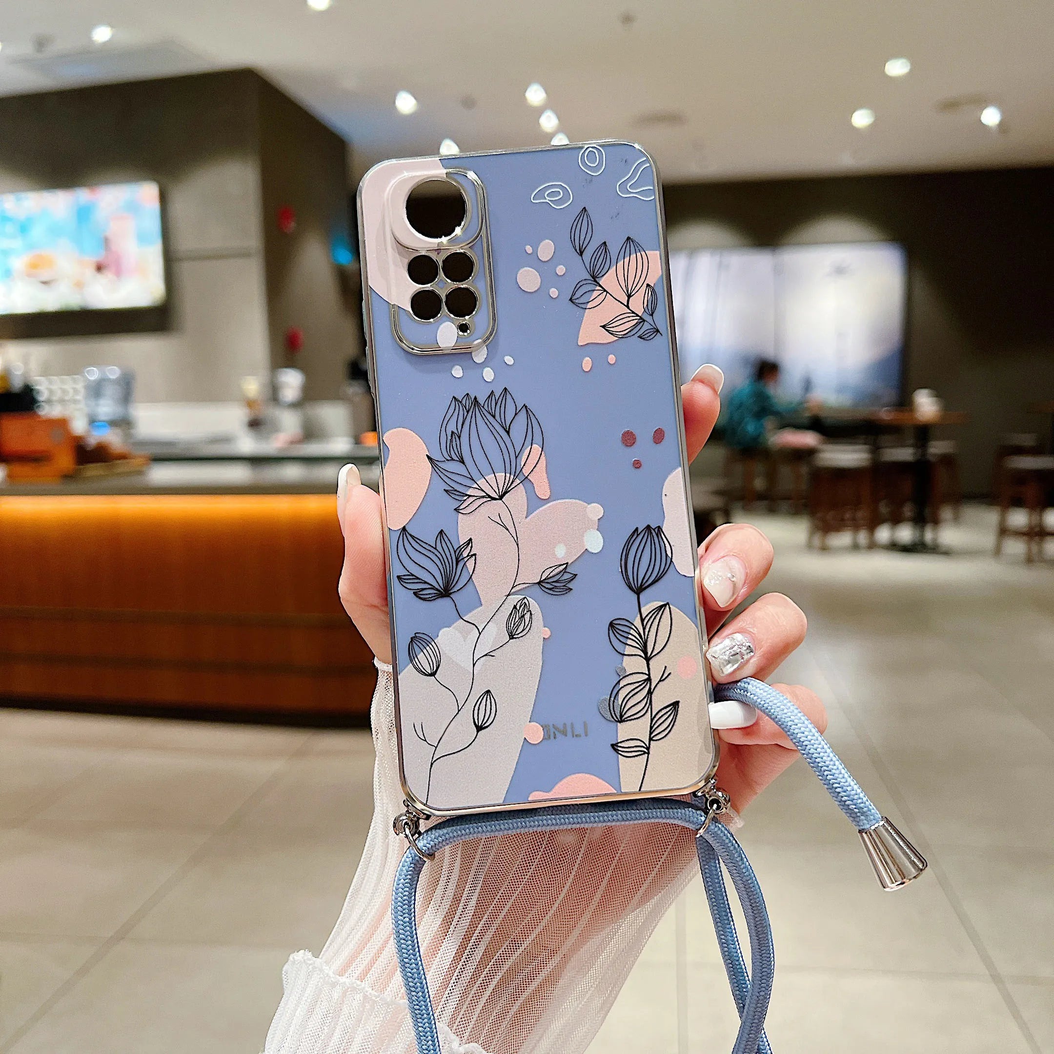 Funda de Teléfono con Cordón Diagonal Chapada en Plata para Xiaomi Redmi Series - Estilo y Comodidad Fusionados - La zona Apple