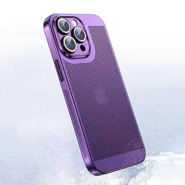Funda de teléfono con disipación de calor para Iphone, carcasa de malla de panal con borde galvanizado, 15, 14, 11, 12, 13 Pro Max, 14Plus, XS Max, Mini - La zona Apple