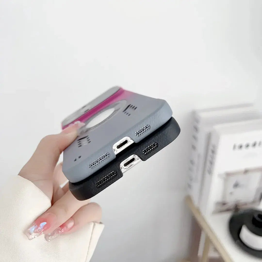 Funda de teléfono con gradiente de dos colores para iPhone 15 Pro, carcasa con patrón de lichi, ventana grande sin bordes, etiqueta faltante, Apple 14 Plus - La zona Apple