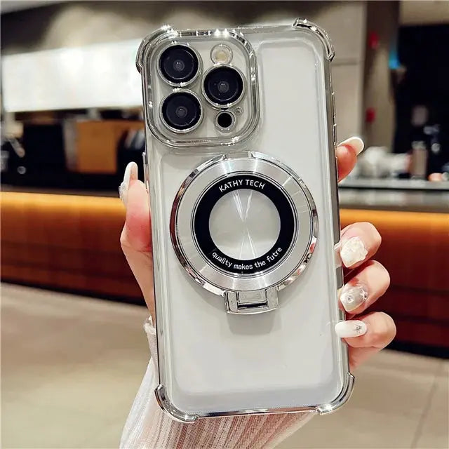 Funda de teléfono con soporte magnético Magsafe, Marco chapado de lujo para iPhone 15 Pro Max, 11, 12, 13, 14, 15Plus, cubierta protectora de lente - La zona Apple
