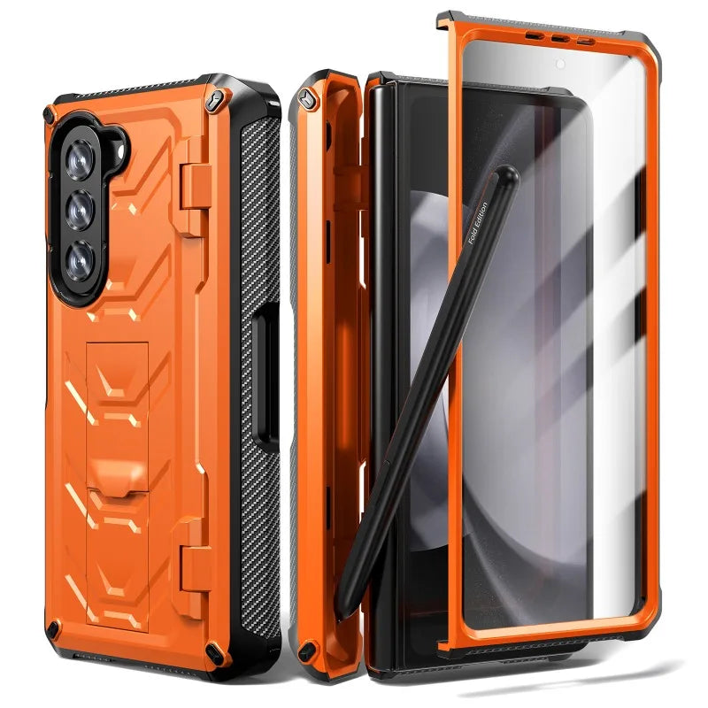 Funda de teléfono armor  para Samsung Galaxy Z Fold 5 4 3 Fold5 Fold4 Fold3 5G con soporte para bolígrafo y protector de pantalla - La zona Apple