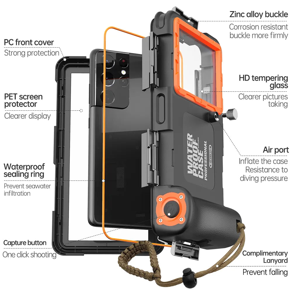Funda de teléfono de buceo profesional, 15M, para iPhone 15, 14, 13, 12 Pro Max,  Samsung S22, S23 Ultra etc - La zona Apple
