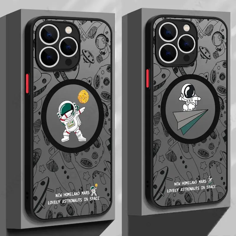 Funda de teléfono de carga inalámbrica Magsafe, cubierta dura acrílica mate, astronauta lindo, iPhone 15, 14 Pro Max, 13, 12 Pro, 11, 7, 8, SE - La zona Apple