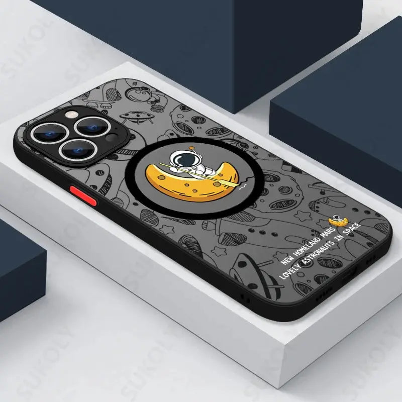 Funda de teléfono de carga inalámbrica Magsafe, cubierta dura acrílica mate, astronauta lindo, iPhone 15, 14 Pro Max, 13, 12 Pro, 11, 7, 8, SE - La zona Apple