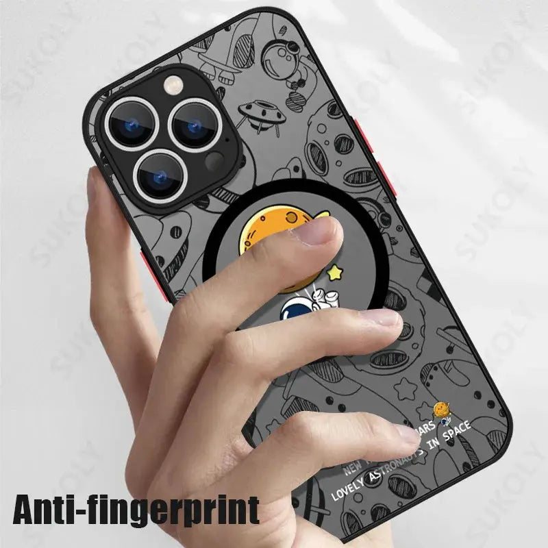 Funda de teléfono de carga inalámbrica Magsafe, cubierta dura acrílica mate, astronauta lindo, iPhone 15, 14 Pro Max, 13, 12 Pro, 11, 7, 8, SE - La zona Apple