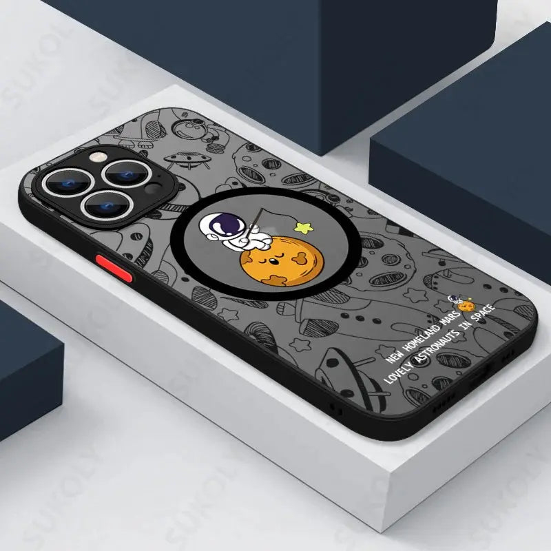 Funda de teléfono de carga inalámbrica Magsafe, cubierta dura acrílica mate, astronauta lindo, iPhone 15, 14 Pro Max, 13, 12 Pro, 11, 7, 8, SE - La zona Apple