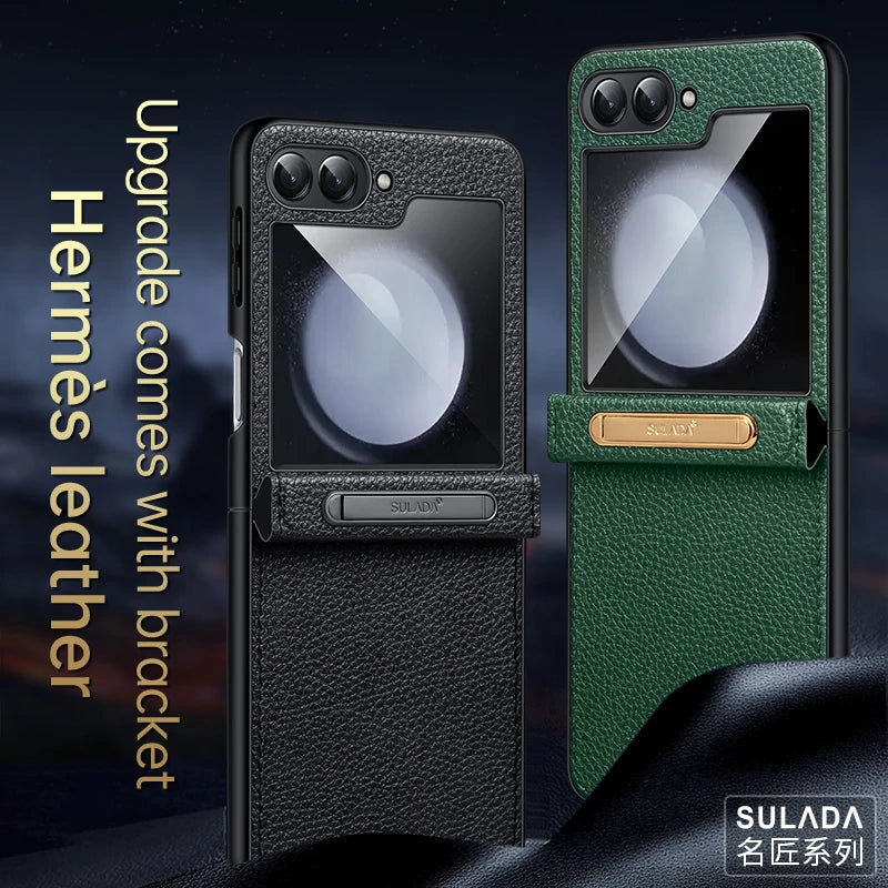 Funda de teléfono de cuero PU con soporte para Samsung Galaxy Z Flip 5, 4, 3, Flip5, Flip4, Flip3, 5G, carcasa de plástico a dura prueba de golpes - La zona Apple