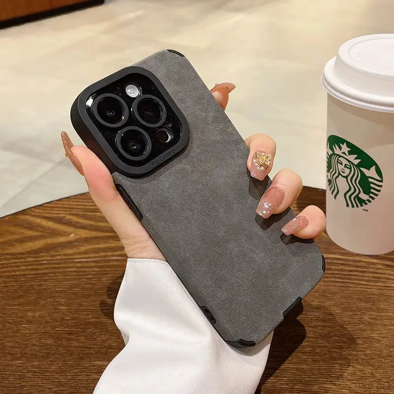 Funda de teléfono de cuero suave mate de lujo para iPhone, 15, 14 Plus, 13, 12, 11 Pro Max, 7, 8Plus, SE, protección de lente, cubierta de silicona a prueba de golpes - La zona Apple