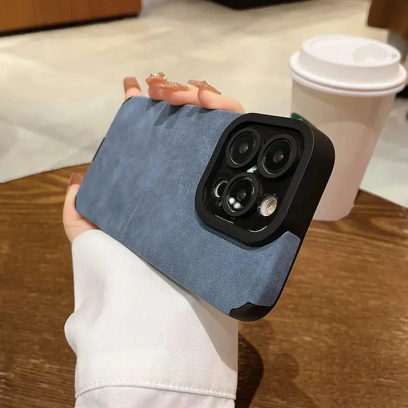 Funda de teléfono de cuero suave mate de lujo para iPhone, 15, 14 Plus, 13, 12, 11 Pro Max, 7, 8Plus, SE, protección de lente, cubierta de silicona a prueba de golpes - La zona Apple