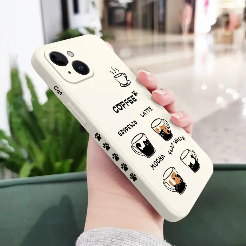 Funda COFFE gato  para iPhone 15 14 13 12 11 X XR XS SE2 SE2020 8 7 6 6S - La zona Apple