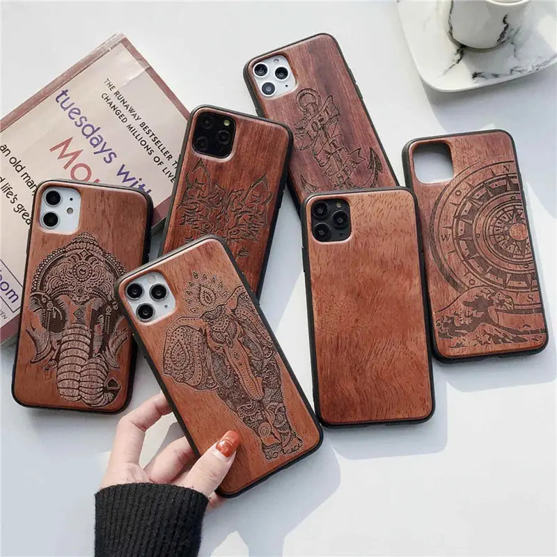 Funda de Teléfono de Madera Real Tallada Natural para iPhone 11 12 13: Elegancia y Naturaleza en tus Manos - La zona Apple