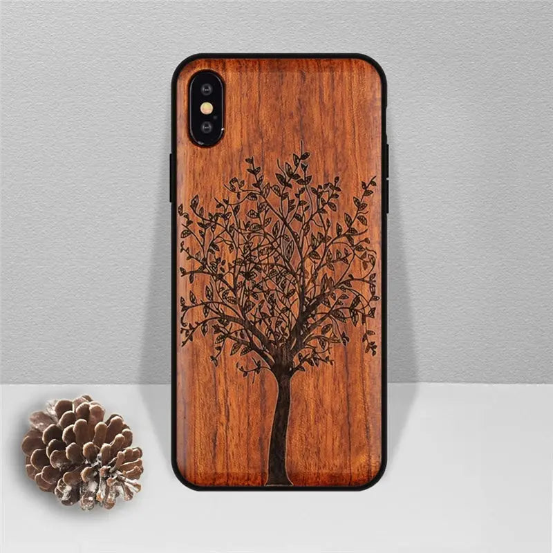 Funda de Teléfono de Madera Real Tallada Natural para iPhone 11 12 13: Elegancia y Naturaleza en tus Manos - La zona Apple