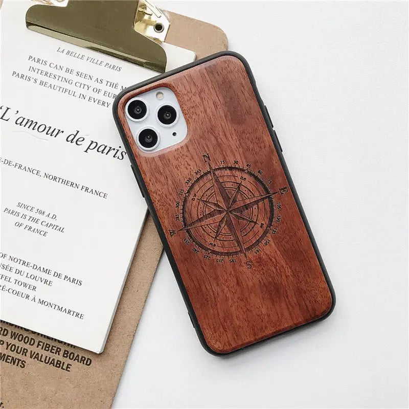Funda de Teléfono de Madera Real Tallada Natural para iPhone 11 12 13: Elegancia y Naturaleza en tus Manos - La zona Apple