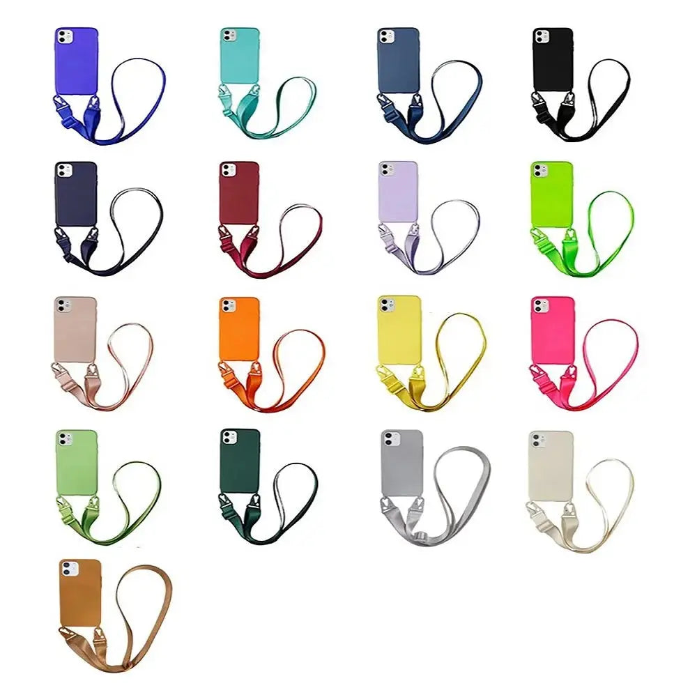 Funda de teléfono de silicona con correa de collar cruzado, cordón para iPhone 15 Pro, 13, 12, 14 Pro Max, X, XR, XS Max, 6S, 7, 8 Plus - La zona Apple
