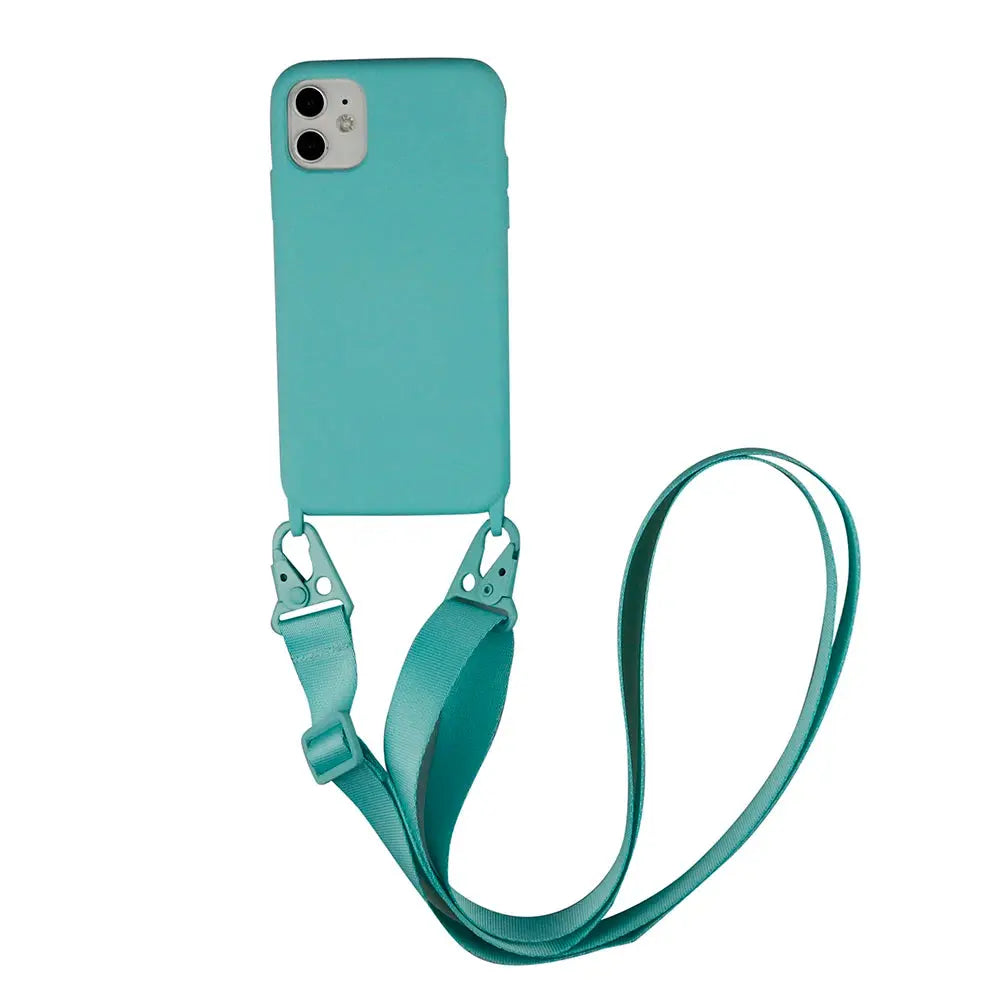 Funda de teléfono de silicona con correa de collar cruzado, cordón para iPhone 15 Pro, 13, 12, 14 Pro Max, X, XR, XS Max, 6S, 7, 8 Plus - La zona Apple