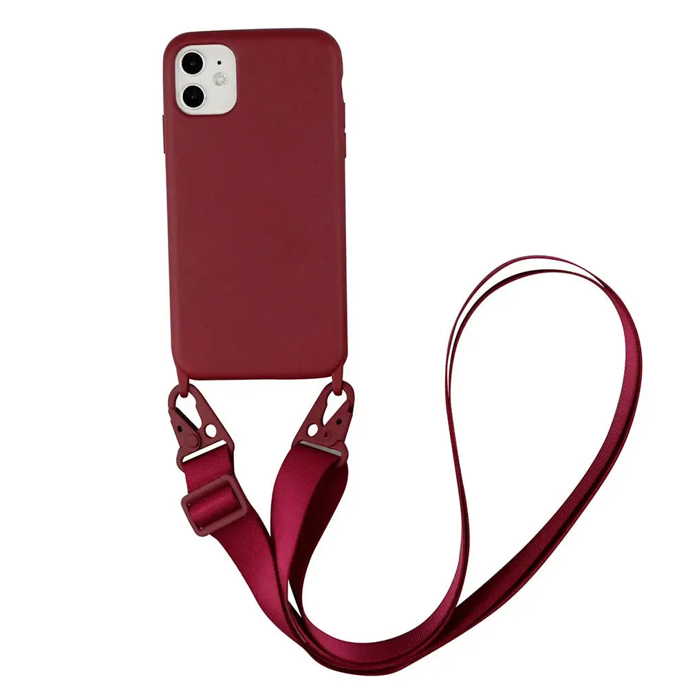 Funda de teléfono de silicona con correa de collar cruzado, cordón para iPhone 15 Pro, 13, 12, 14 Pro Max, X, XR, XS Max, 6S, 7, 8 Plus - La zona Apple