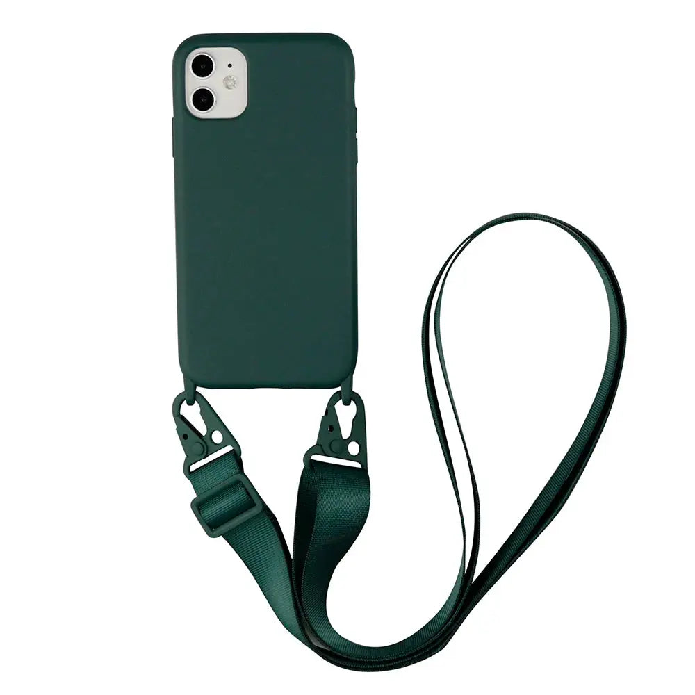 Funda de teléfono de silicona con correa de collar cruzado, cordón para iPhone 15 Pro, 13, 12, 14 Pro Max, X, XR, XS Max, 6S, 7, 8 Plus - La zona Apple