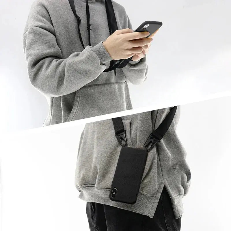 Funda de teléfono de silicona con correa de collar cruzado, cordón para iPhone 15 Pro, 13, 12, 14 Pro Max, X, XR, XS Max, 6S, 7, 8 Plus - La zona Apple