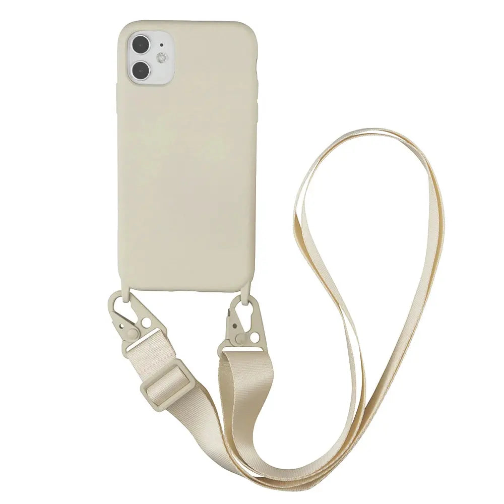 Funda de teléfono de silicona con correa de collar cruzado, cordón para iPhone 15 Pro, 13, 12, 14 Pro Max, X, XR, XS Max, 6S, 7, 8 Plus - La zona Apple