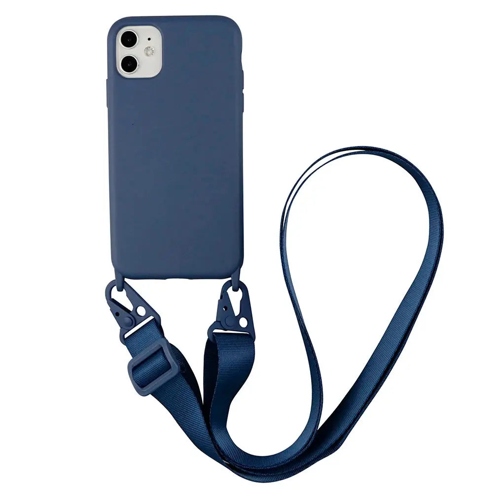 Funda de teléfono de silicona con correa de collar cruzado, cordón para iPhone 15 Pro, 13, 12, 14 Pro Max, X, XR, XS Max, 6S, 7, 8 Plus - La zona Apple