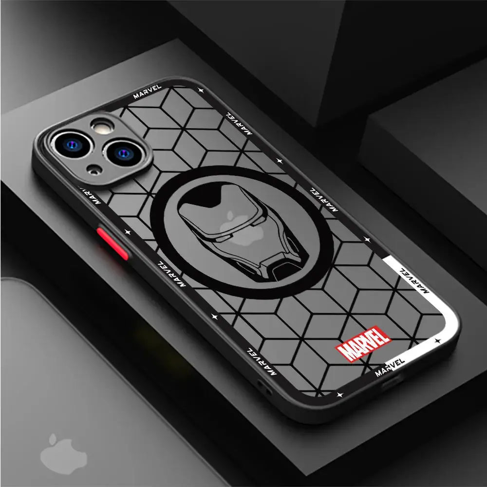 Funda de teléfono mate para IPhone 15, 13, 12, 11, 14 Pro Max, 13Mini, X, XS Max, XR, 7, 8 Plus, SE(2022), funda transparente de Marvel, Iron Man, Spider - La zona Apple