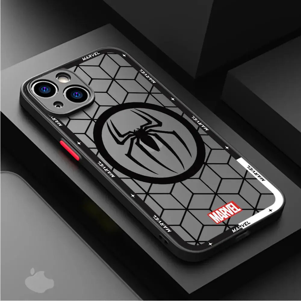 Funda de teléfono mate para IPhone 15, 13, 12, 11, 14 Pro Max, 13Mini, X, XS Max, XR, 7, 8 Plus, SE(2022), funda transparente de Marvel, Iron Man, Spider - La zona Apple