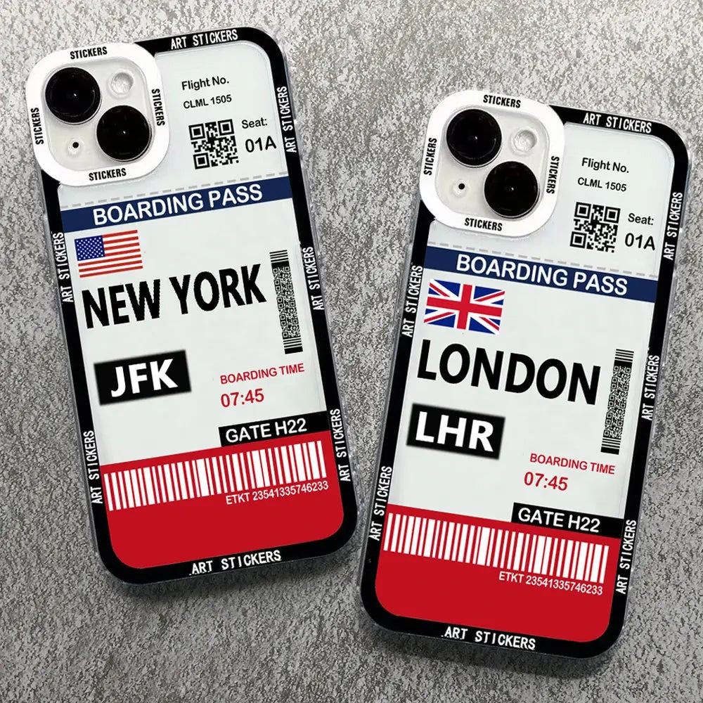 Funda de teléfono personalizada con etiqueta de París, billete de viaje de Ciudad Mundial, Nueva York, para iPhone 15, 14, 13, 12, 11 Pro Max, Mini, XS, X, XR, 7, 8 Plus - La zona Apple