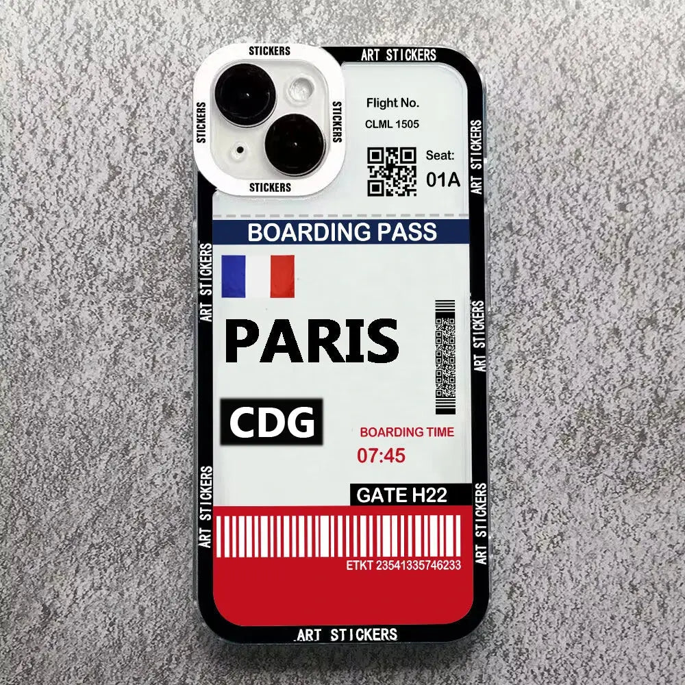 Funda de teléfono personalizada con etiqueta de París, billete de viaje de Ciudad Mundial, Nueva York, para iPhone 15, 14, 13, 12, 11 Pro Max, Mini, XS, X, XR, 7, 8 Plus - La zona Apple