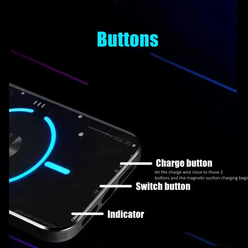 Funda de teléfono recargable de alta tecnología LED, luz azul brillante, luminosa, a prueba de golpes, para iPhone 11, 12, 13, 14 Pro Plus Max - La zona Apple