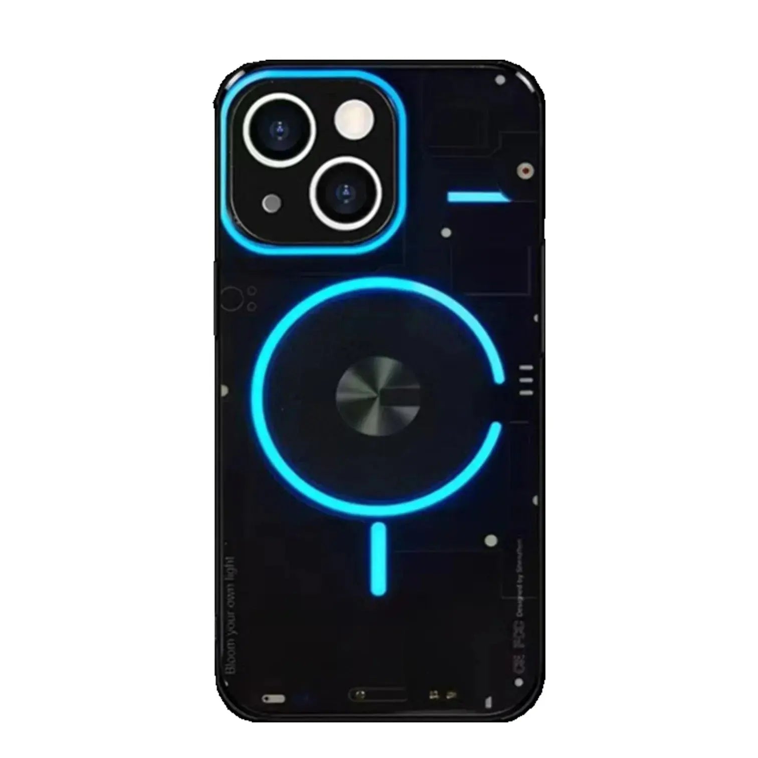 Funda de teléfono recargable de alta tecnología LED, luz azul brillante, luminosa, a prueba de golpes, para iPhone 11, 12, 13, 14 Pro Plus Max - La zona Apple